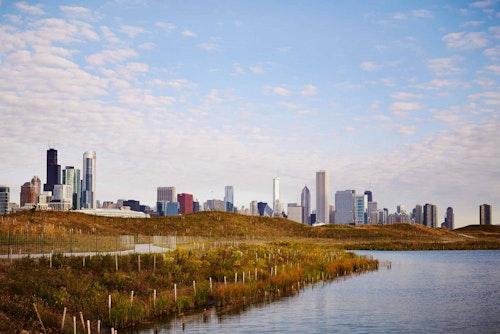 A view of the Chicago skyline from Northerly Island Park
