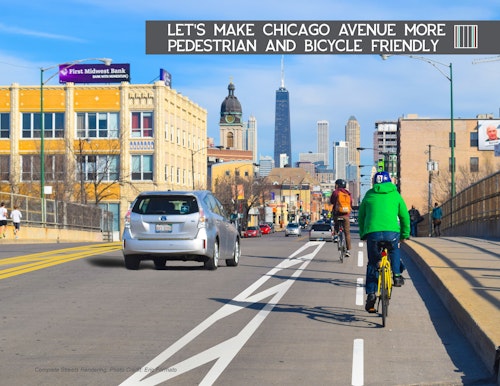 Bikers commuting along Chicago Avenue