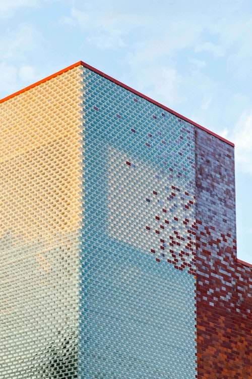 Glass masonry facade.