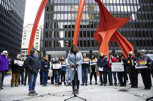 Zahara Bassett, advocates for transgender people and the LGBTQIA community at a rally.