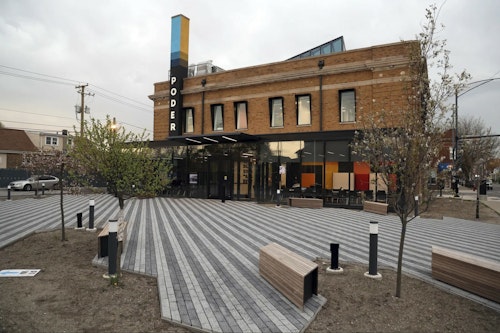 The new outdoor plaza and entry at PODER