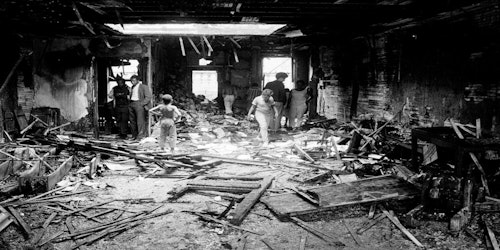 destroyed interior of building